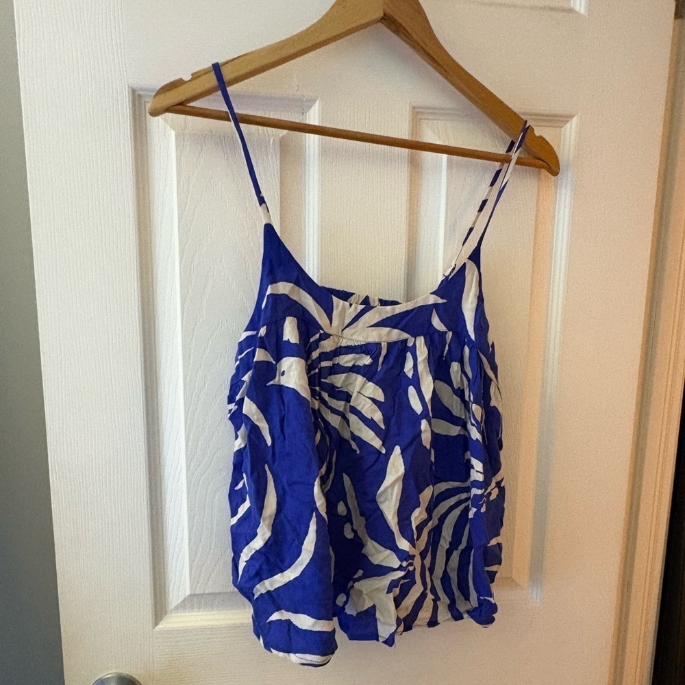 Patrons of Peace NWT royal blue white tank medium vacation print rayon